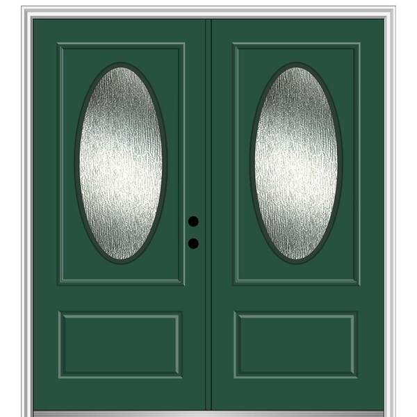 MMI Door 72 in. x 80 in. Left-Hand/Inswing Rain Glass Hunter Green Fiberglass Prehung Front Door on 4-9/16 in. Frame
