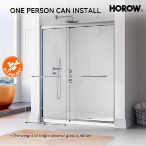 56 in. - 60 in. W x 72 in. H Double Sliding Semi-Frameless Shower Door in Brushed Nickel with Clear Glass