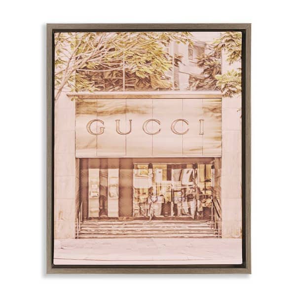 Stupell Industries Pink Designer Storefront by Graffi*Tee Studios Brown Floater Frame Architecture Graphic Art Print 31 in. x 25 in.