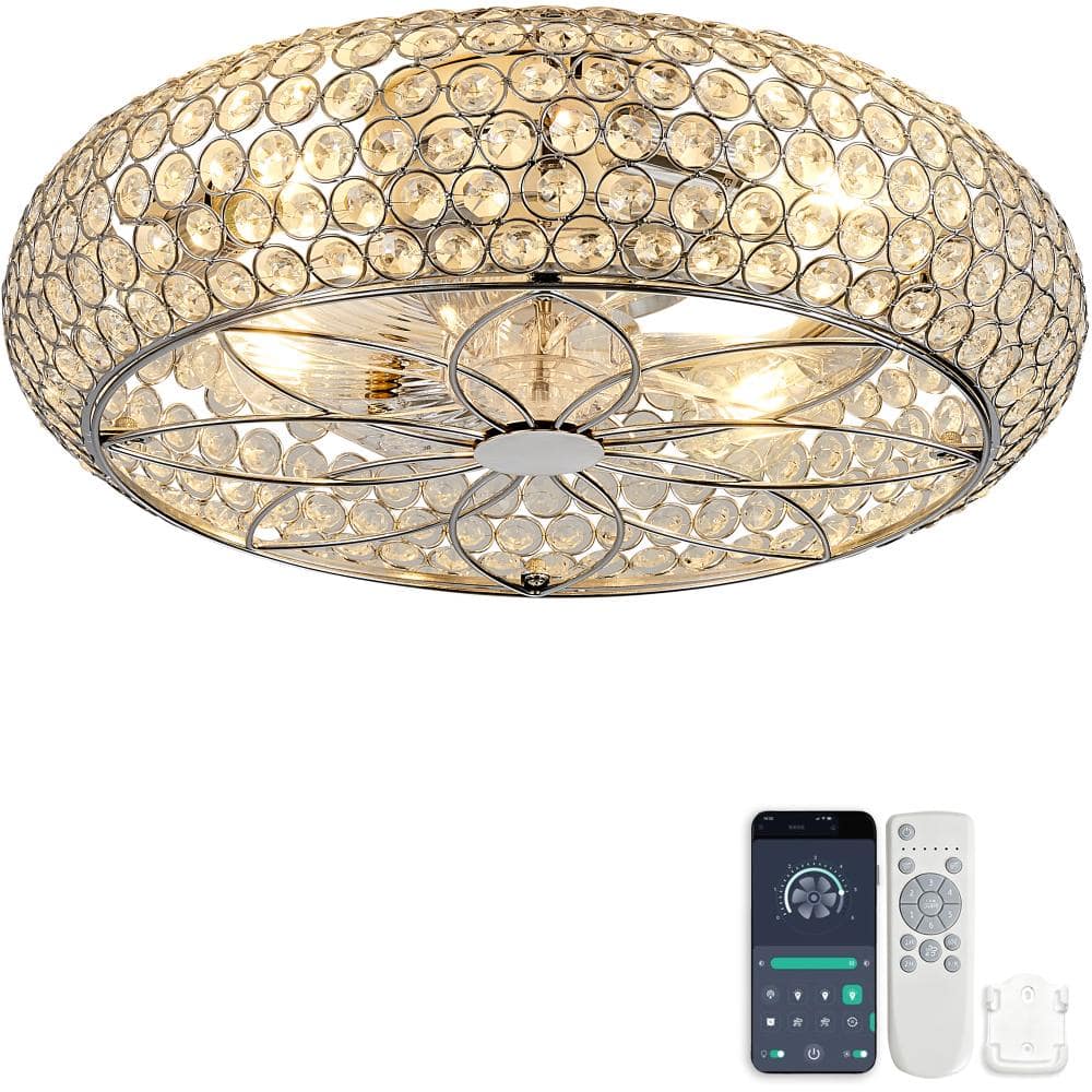 19.7 in. Indoor Nickel Cage Flush Mount Crystal Ceiling Fan with App/Remote Control price history on PriceWatchPro