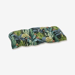 Floral Rectangular Outdoor Bench Cushion in Black