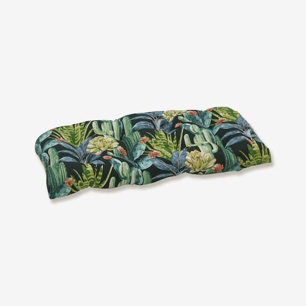 Pillow Perfect Floral Rectangular Outdoor Bench Cushion in Black