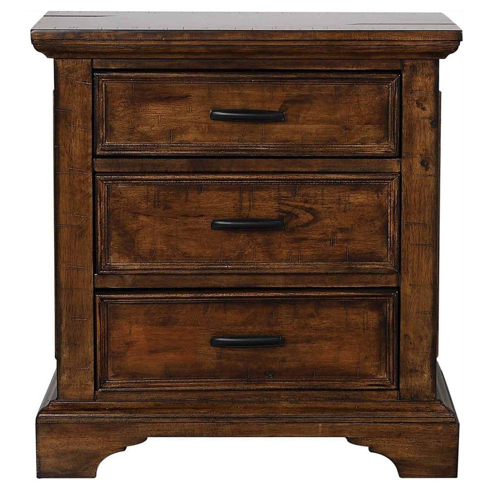Vintage Bourbon Solid Wood 3-Drawer Nightstand