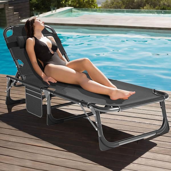 BOZTIY Portable Folding Camping Cot, Twin Steel Adjustable 5-Position Reclining Folding Chaise with Pillow 1 (-Pack)