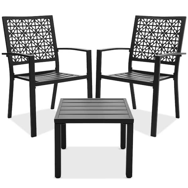 Best Choice Products Black 3-Piece Metal Outdoor Patio Bistro Set with 2 Stackable Chairs and Table