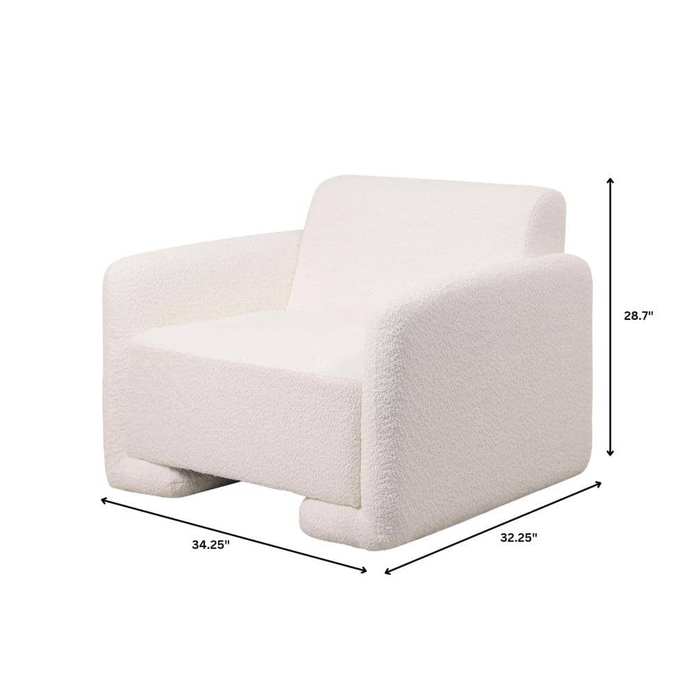 White Boucle Barrel Accent Chair with Pine Wood Base