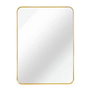 22 in. W x 30 in. H Rectangular Framed Hook Wall Bathroom Vanity Mirror in Gold