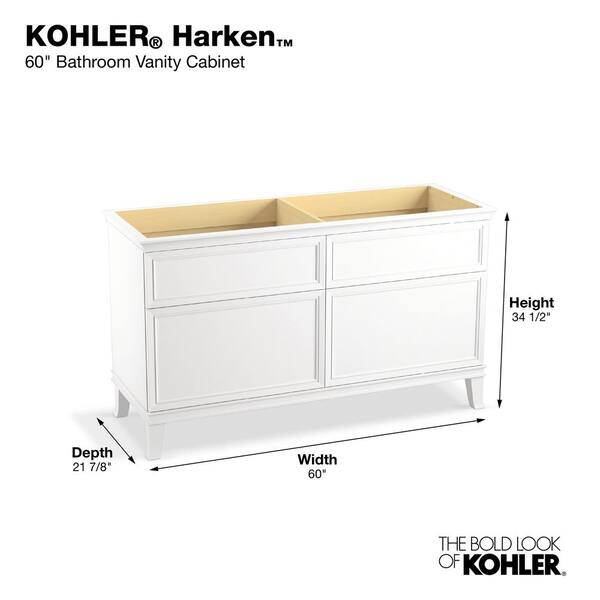 KOHLER Artifacts 60 in. W x 21.9 in. D x 34.5 in. H Bathroom Vanity Cabinet without Top in Linen White