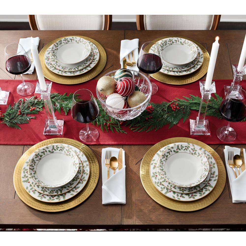 White Porcelain Soup Bowl Set with Gold Trim, Service for 4