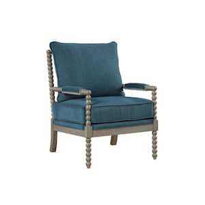 Hutch Aegean Blue Fabric Arm Chair in Antique Gray