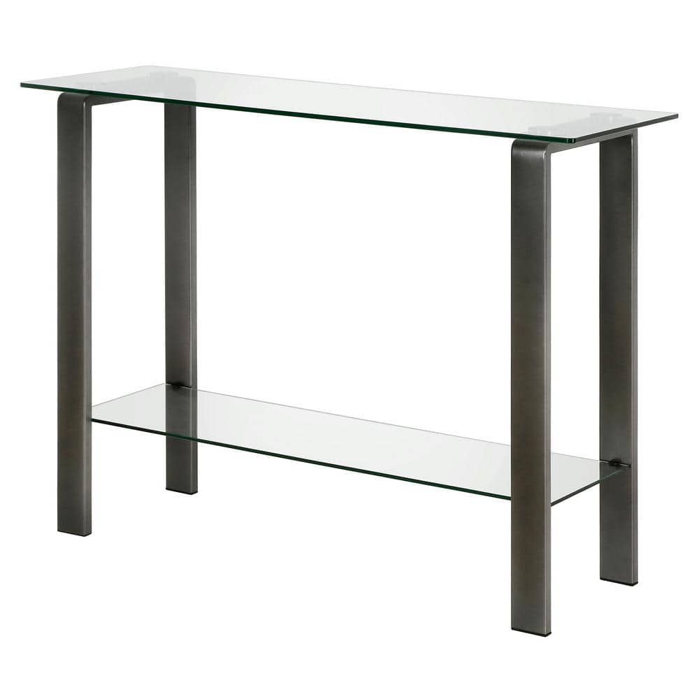 Asta 42'' Gunmetal Gray Glass Console Table with Storage