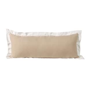 Bordered Beige/White Flange Frame Lumbar 36 in. x 14 in. Indoor Throw Pillow