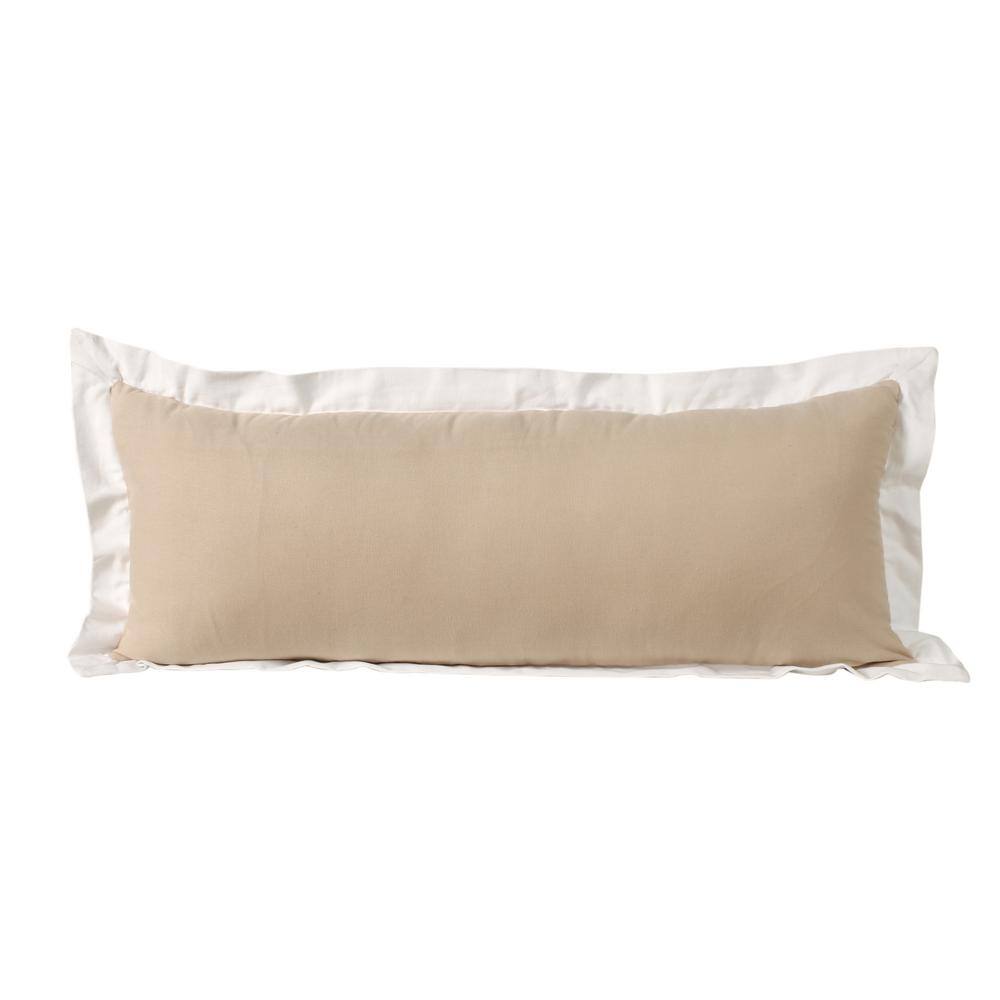 Bordered Beige/White Flange Frame Lumbar 36 in. x 14 in. Indoor Throw Pillo