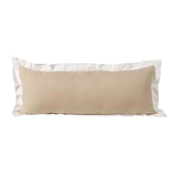 Unbranded Bordered Beige/White Flange Frame Lumbar 36 in. x 14 in. Indoor Throw Pillow