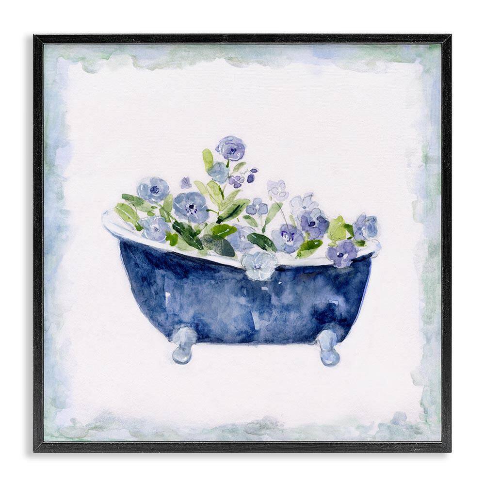 Charming Blue Bathtub Florals by Sally Swatland Black Framed Giclee Art Print Typography 17 in. x 17 in. price history on PriceWatchPro