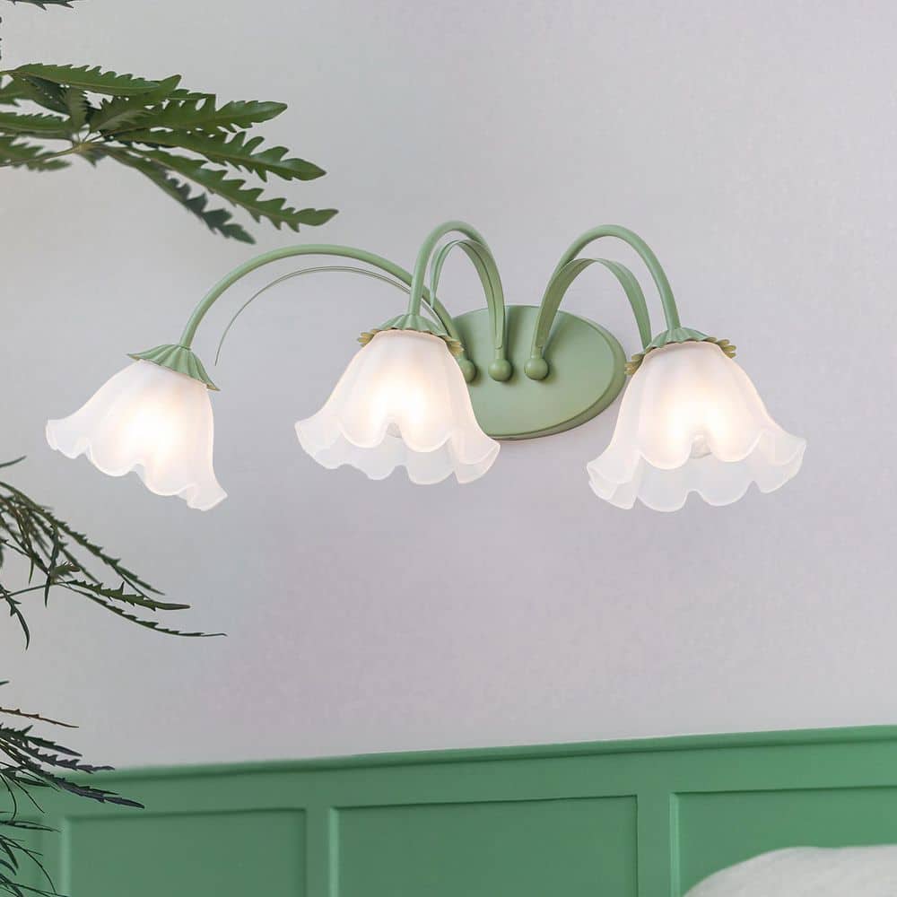 28.35 in. 3-Light Green Metal Wall Sconce with Flowe Frosted Glass Shade for Bathroom price history on PriceWatchPro