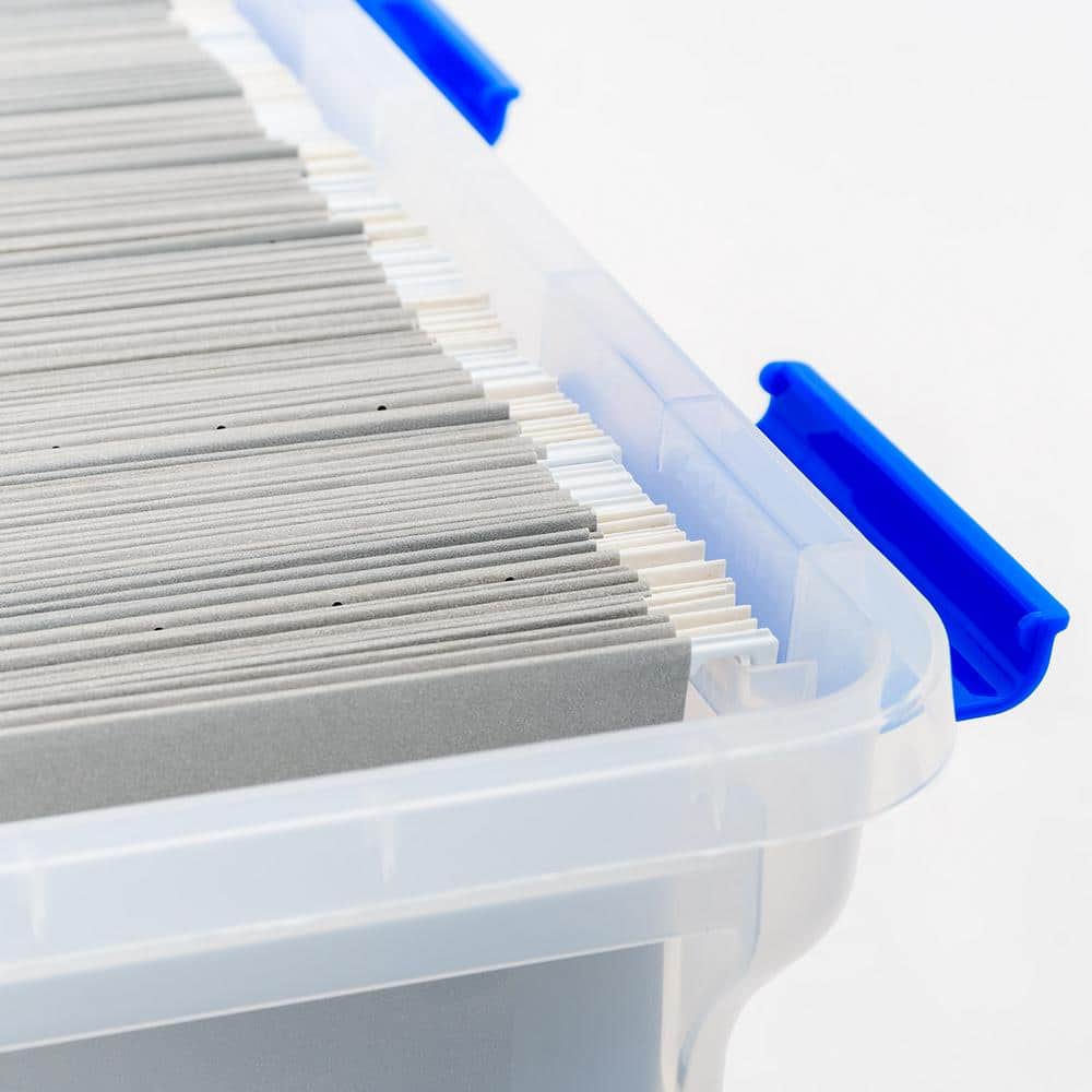 Clear and Blue Plastic Stackable File Storage Boxes, Set of 3