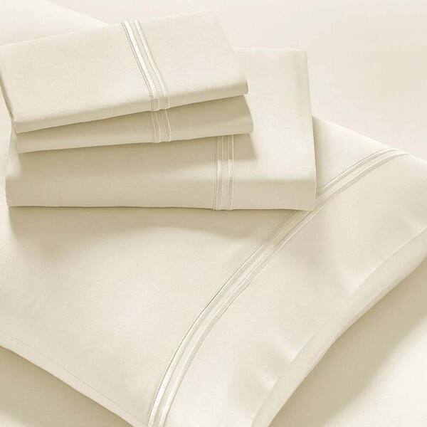 PRICELESS HOME 4-Piece Ivory Solid Modal Sateen Bed Queen Sheet Set