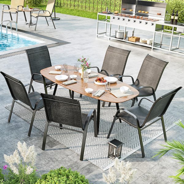 Outsunny 2 Pieces Garden Dining Chairs, Aluminium Outdoor Armchair For 2 With Breathable Mesh Fabric, Stackable Design, Dark Grey