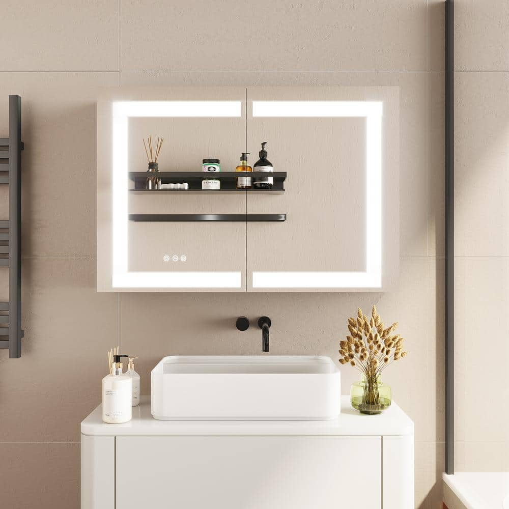 Zeus & Ruta 36 in. W x 24 in. H Rectangular Aluminum Frameless LED ...