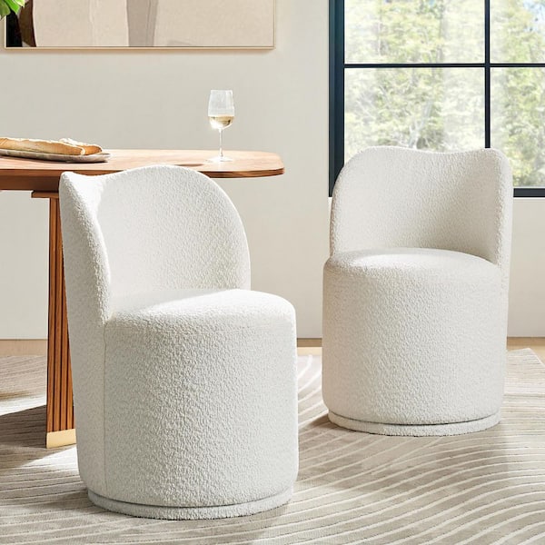 Clester Beige Polyester 360° Swivel Dining Chair Set of 2