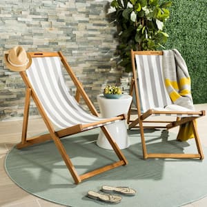 Loren Natural/Gray/White Wood Folding Sling Lawn Chair (Set of 2)