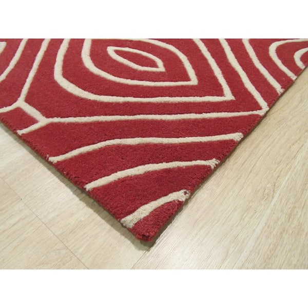 EORC Red Hand-Tufted Wool Contemporary Marla Rug, 5' x 8