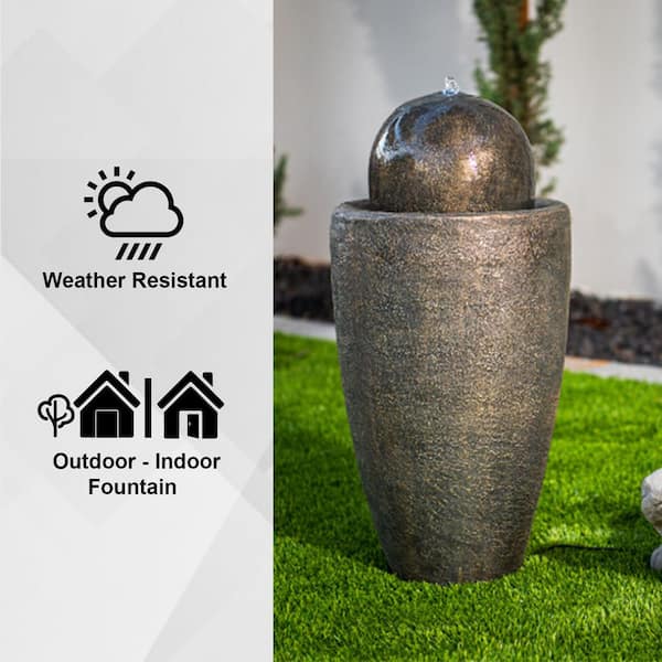 XBrand 26 in. Bronze Sphere Water Fountain with LED - Indoor/Outdoor Modern Patio Garden Decor