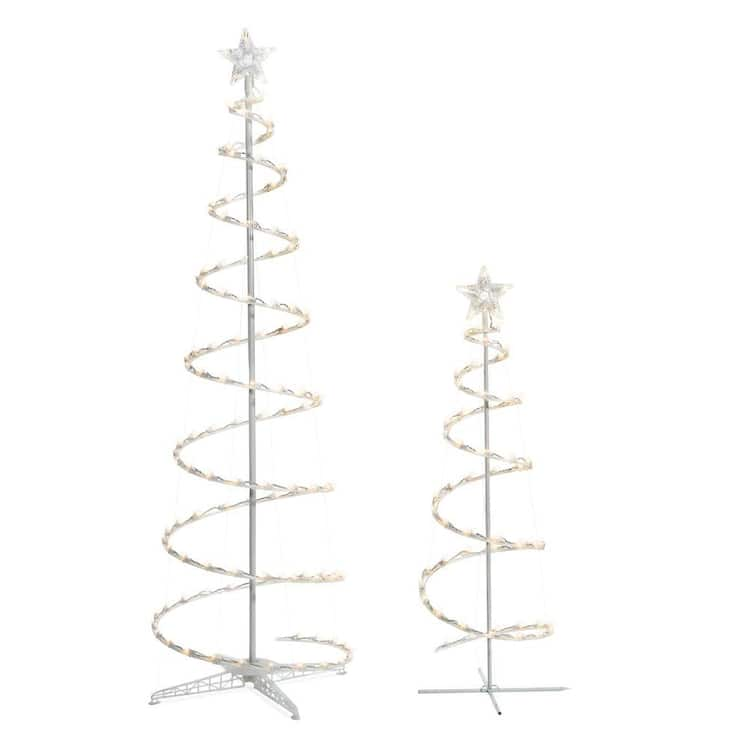 Home Accents Holiday 2-Piece Warm White LED Spiral Trees Holiday Yard ...