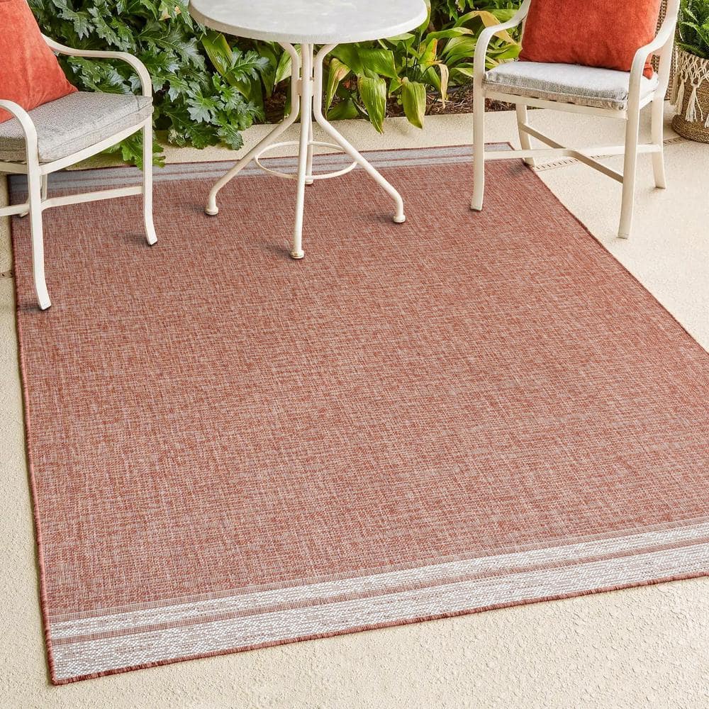 Alda Salmon and Cream 8' x 10' Synthetic Indoor/Outdoor Area Rug
