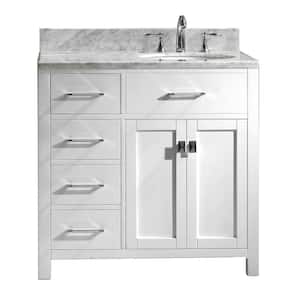 Caroline Parkway 36 in. W Bath Vanity in White with Marble Vanity Top in White with Round Basin