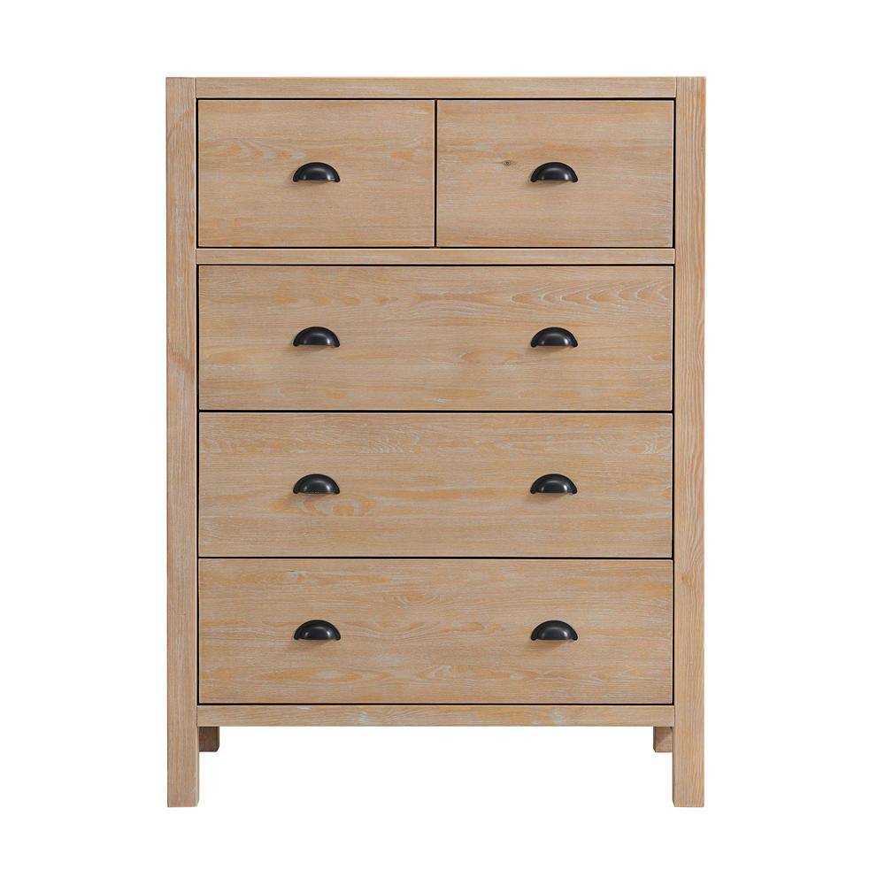 Arden Solid Pine Wood 5-Drawer Chest in Light Driftwood Finish