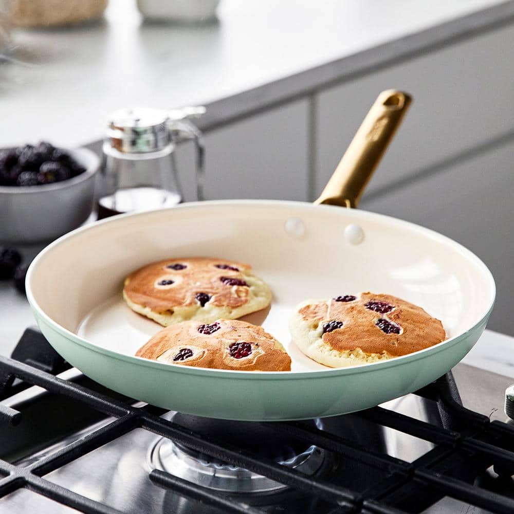 Mint Green Aluminum Nonstick 10-Piece Cookware Set with Gold Handles