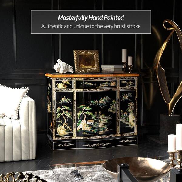 Red Lantern Black Lacquer Landscape 42 in. Sideboard L3-3093B