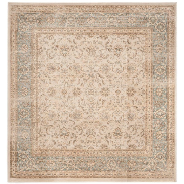 SAFAVIEH Vintage Ivory/Light Blue 7 ft. x 7 ft. Square Geometric Border Floral Area Rug
