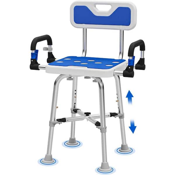 20 in. W Freestanding Padded Seat, Foldable Arms and Back, Adjustable Height Shower Chair in Blue