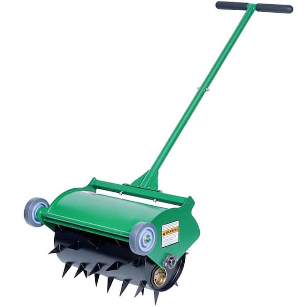55 lbs. Steel Lawn Aerator Rolling Push Manual Tool Effective Lawn Revitalizer Heavy Duty with Auxiliary Wheels
