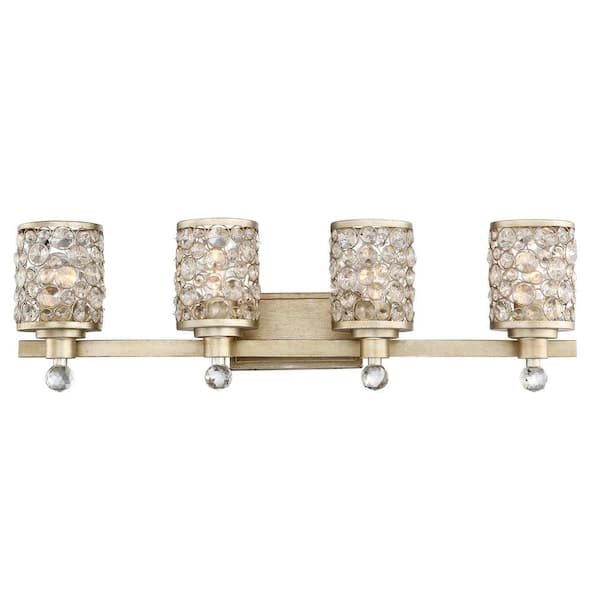 Savoy House Guilford 32 in. W x 9.5 in. H 4-Light Aurora Bathroom Vanity Light with Crystal Shades