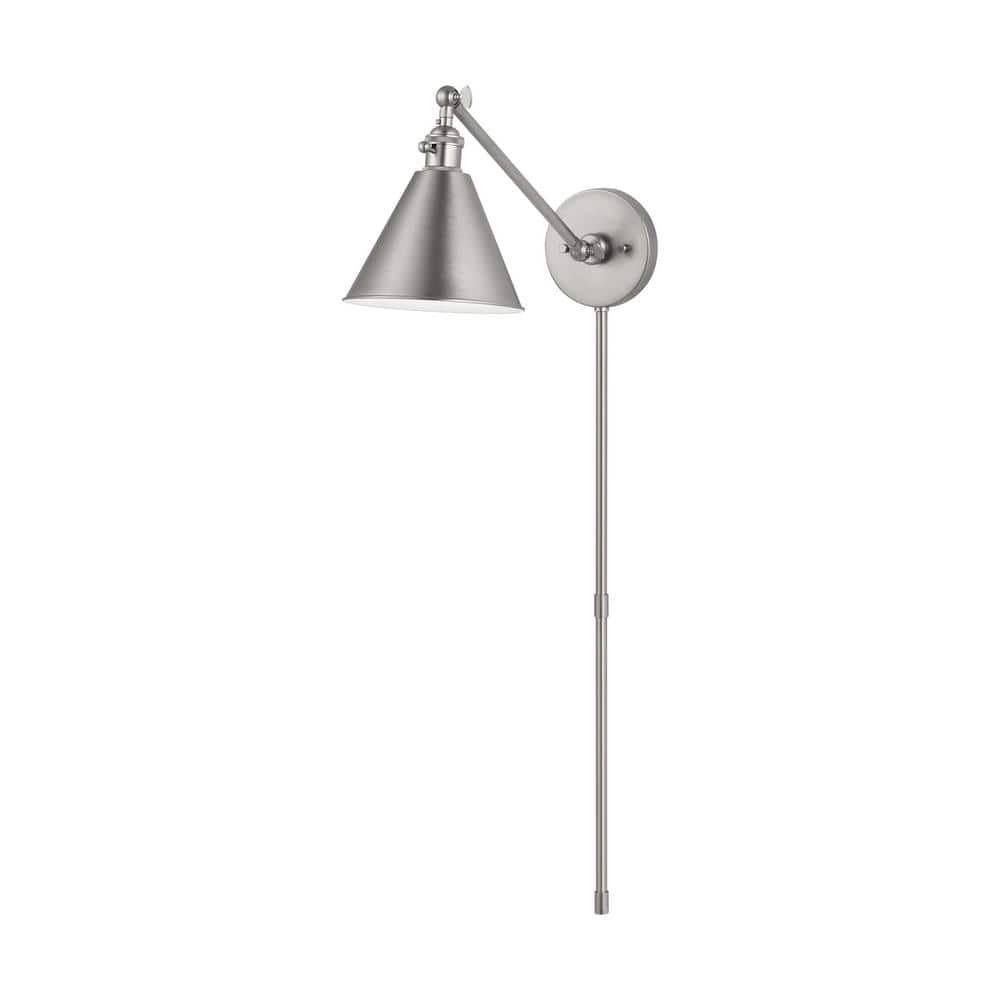 Black Adjustable Swing Arm Wall Sconce with White Shade