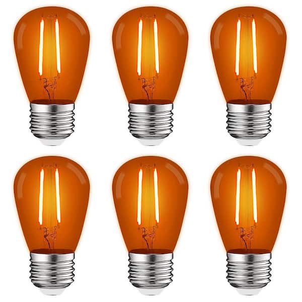 LUXRITE 11-Watt Equivalent S14 Edison LED Orange Light Bulb, 0.5-Watt, Outdoor String Light Bulb UL, E26 Base Wet Rated (6-Pack)