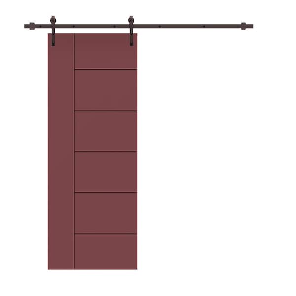 CALHOME Modern Classic 24 in. x 80 in. Maroon Stained Composite MDF Paneled Sliding Barn Door with Hardware Kit