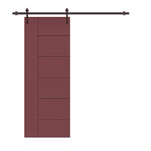 Modern Classic 24 in. x 84 in. Maroon Stained Composite MDF Paneled Sliding Barn Door with Hardware Kit
