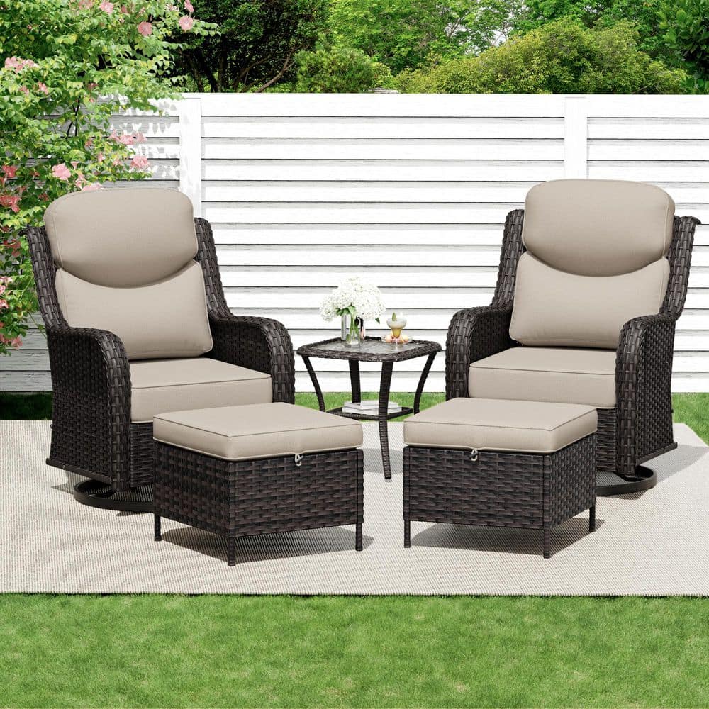 5-Piece Brown Wicker Outdoor Rocking Chair Conversation Set with Beige Cushions price history on PriceWatchPro
