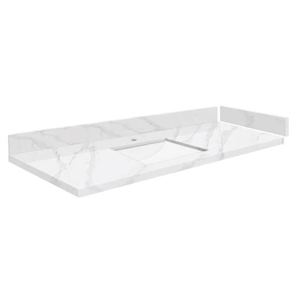 Transolid Silestone 54.5 in. W x 22.25 in. D Quartz White Rectangular Single Sink Vanity Top in Calacatta Gold