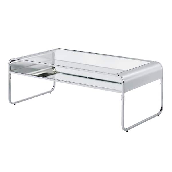 Furniture of America Mindry 48 in. Chrome Rectangle Glass Top Coffee Table