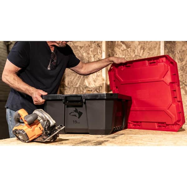 Husky - 19 Gal. Pro Grip Storage Tote in Black with Red Lid