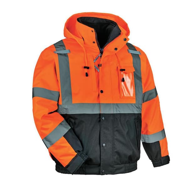 Ergodyne Men's 4X-Large Orange High Visibility Reflective Bomber Jacket with Zip-Out Fleece