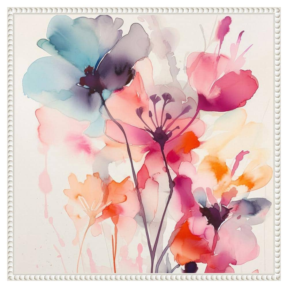 Watercolor Romance I Abstract Floral Canvas Print with White Frame