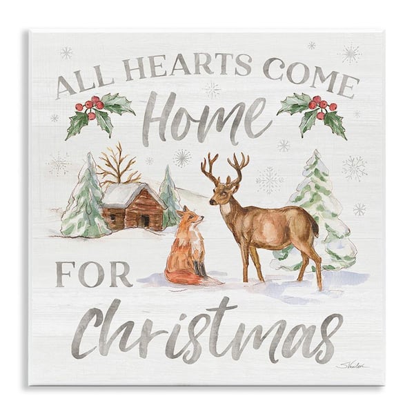 Stupell Industries Home For Christmas Phrase by Silvia Vassileva 1-Piece Unframed Graphic Print Animal Poster Art Print 12 in. x 12 in.