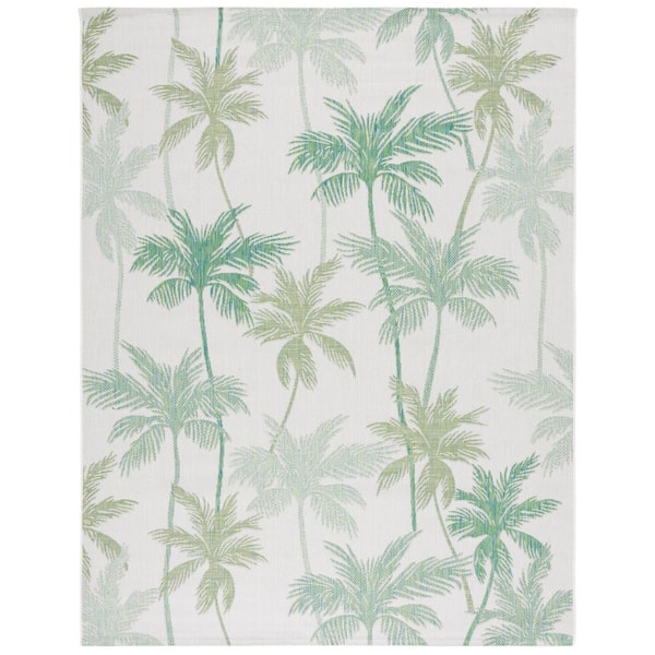 Courtyard Ivory/Green 9 ft. x 12 ft. Botanical Palm Leaf Indoor/Outdoor Area Rug